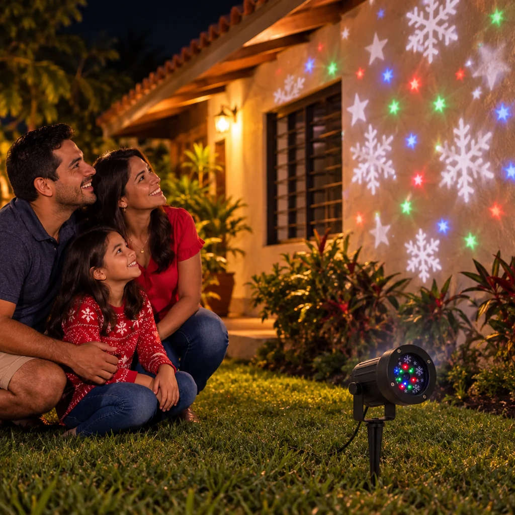 Proyector navideño en uso